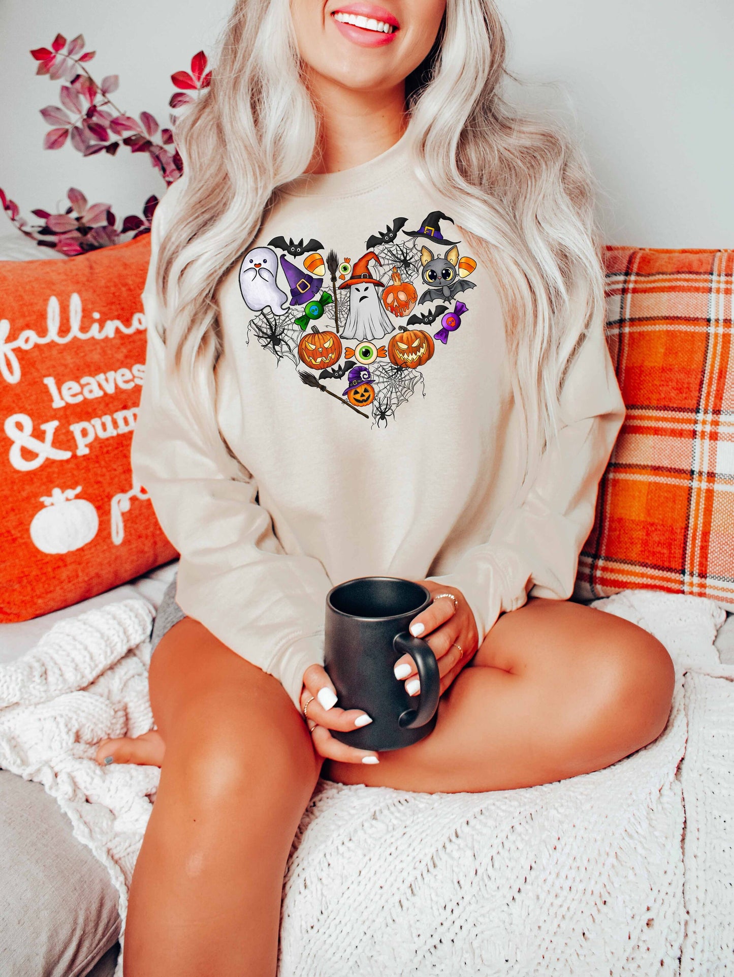 Doodles Halloween Sweatshirt, Halloween Sweatshirt, Cute Halloween Theme Hoodie, Happy Halloween Sweatshirt,Happy Halloween Heart Sweatshirt