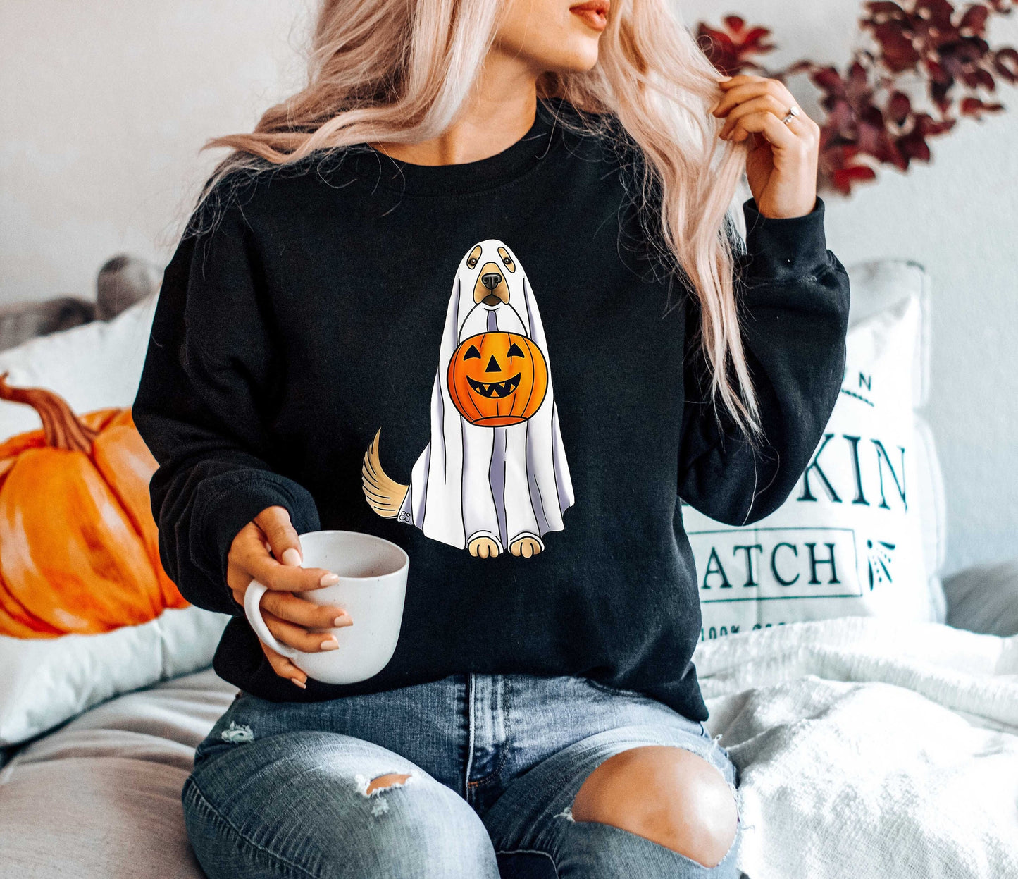 Halloween Ghost Dogs Sweatshirt,Fall Pumpkin Shirt,Halloween Gifts For Dog Lover,Dog Lover Sweatshirt,Retro Halloween Dog Shirt
