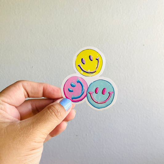 Smiley Faces | Vinyl Sticker Decal | Waterproof  Weatherproof | Pastel Smiles Happy