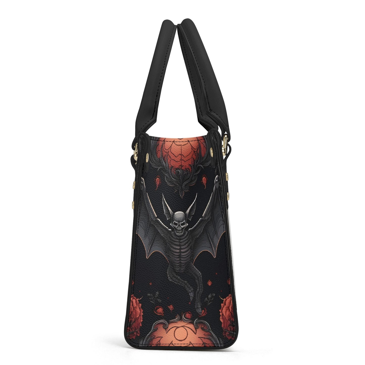 Halloween Bat Vegan Leather Bag, Horror Leather Bag, Dark Scoopy Halloween Dark Academia Handbag, Black Top Handle Bag, Gift For Halloween