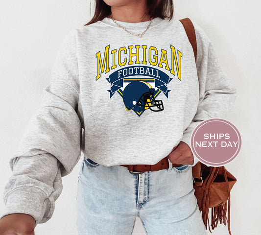 Michigan Football Sweatshirt, Vintage Michigan Crewneck, Retro Michigan Sweatshirt, Michigan Varsity Sweatshirt, Michigan Long Sleeve