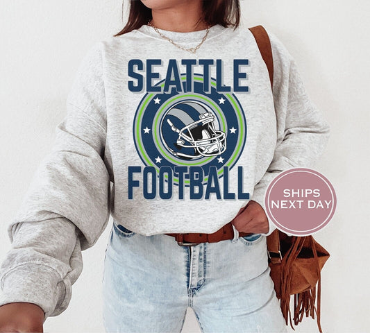Seattle Football Sweatshirt, Vintage Seattle Crewneck, Retro Seattle Sweatshirt, Seattle Varsity Sweatshirt, Seattle Long Sleeve