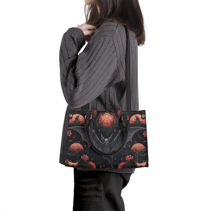 Halloween Bat Vegan Leather Bag, Horror Leather Bag, Dark Scoopy Halloween Dark Academia Handbag, Black Top Handle Bag, Gift For Halloween