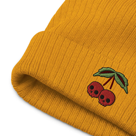 Cherry Skulls Embroidered Beanie, Cherry Beanie, Skull Beanie, Punk Rock Beanie, Winter Hat, Skull Hat, Cute Skulls, Goth Beanie, Emo Hat
