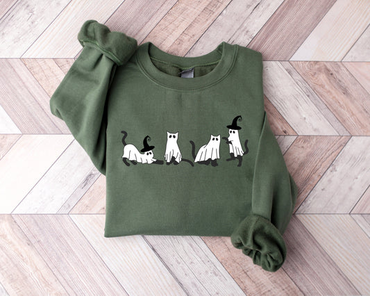 Halloween Sweatshirt,Cat Sweatshirt,Ghost Shirt,Black Cat Shirt,2023 Spooky Seas,Cool Halloween Cat Shirt,Cat Lover Tshirt,Halloween Sweater