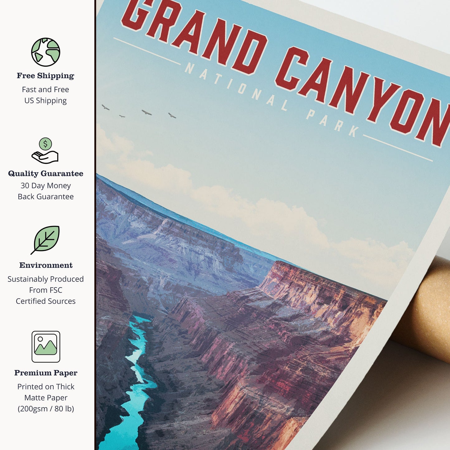 Grand Canyon Wall Art, Grand Canyon Poster, National Park Print | Vintage National Park Poster | Unique Hiking Gift for National Park Lover