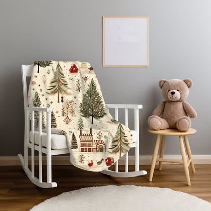 Christmas Blanket, Christmas Village Holiday Throw Fleece Nostalgic Christmas Town Whimsical Fleece Christmas Gift Ideas Friends Family Host