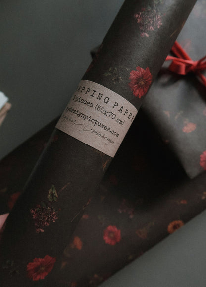 Florals on dark green wrapping paper, Gift Wrap, gift wrapping paper, Gift Warp, Wrapping paper, gift paper, floral wrapping paper, recycled