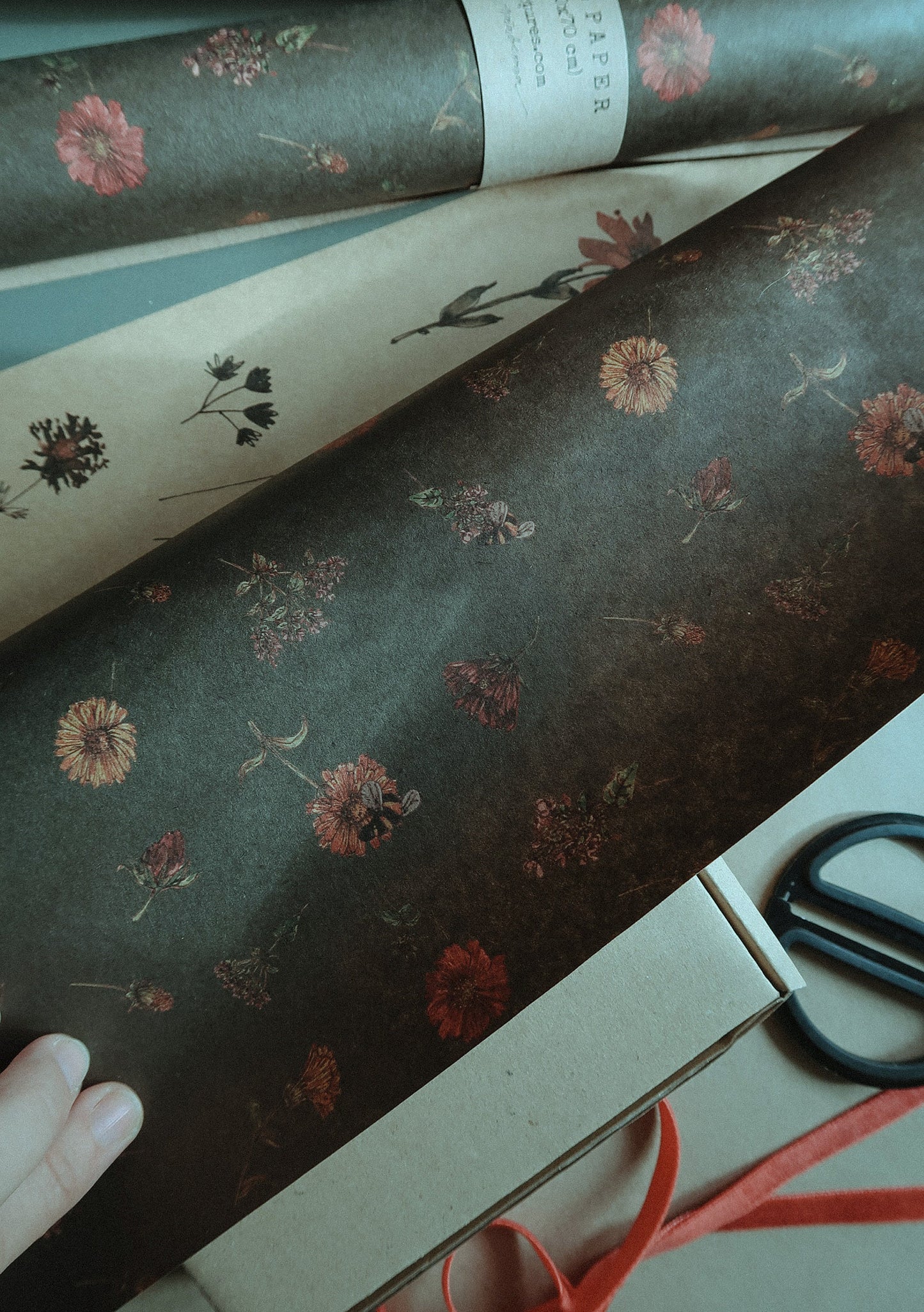 Florals on dark green wrapping paper, Gift Wrap, gift wrapping paper, Gift Warp, Wrapping paper, gift paper, floral wrapping paper, recycled