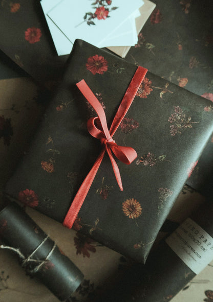 Florals on dark green wrapping paper, Gift Wrap, gift wrapping paper, Gift Warp, Wrapping paper, gift paper, floral wrapping paper, recycled