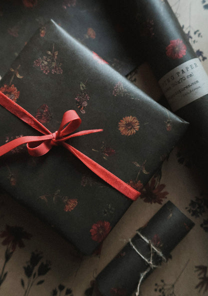 Florals on dark green wrapping paper, Gift Wrap, gift wrapping paper, Gift Warp, Wrapping paper, gift paper, floral wrapping paper, recycled