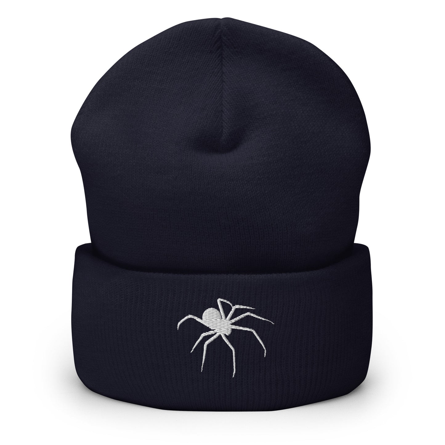 Embroidered Spider Cuffed Beanie, Spooky Spider Toque, White Arachnid Knit Cap