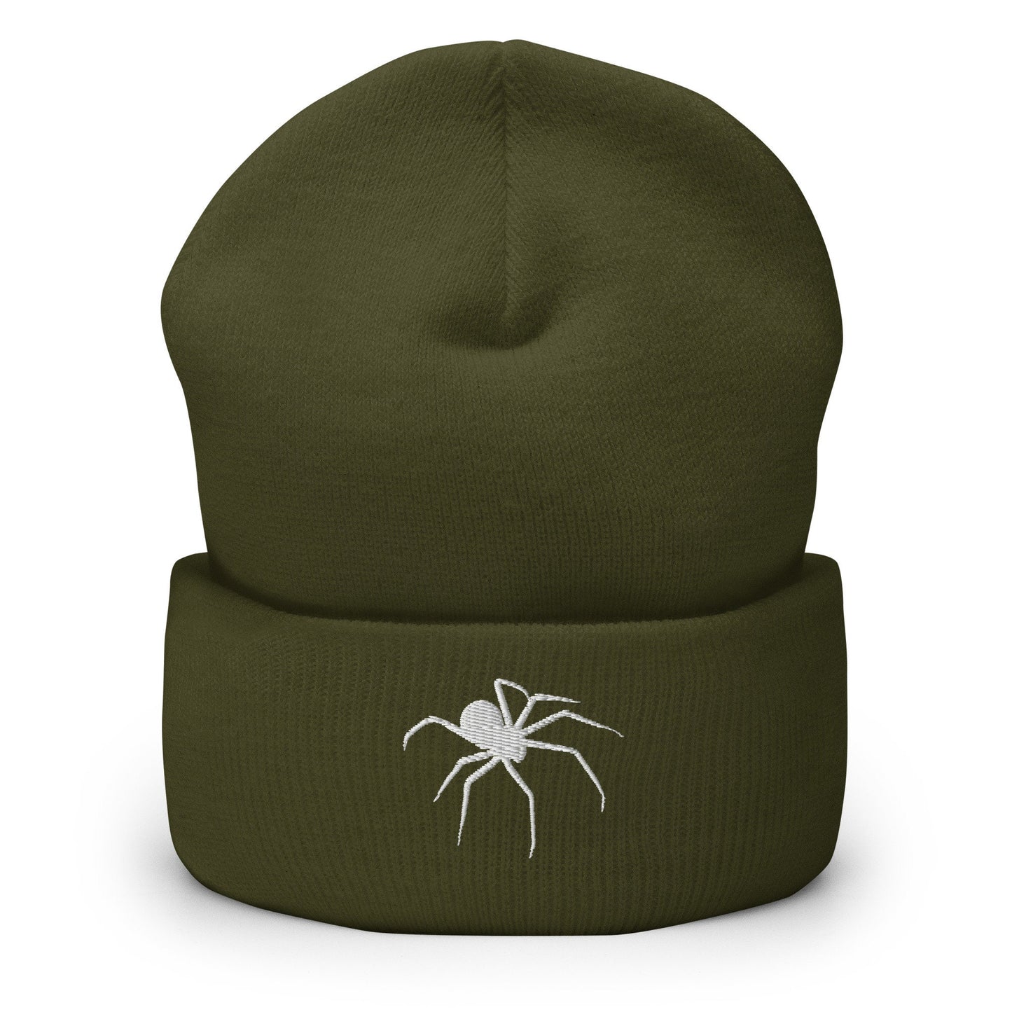Embroidered Spider Cuffed Beanie, Spooky Spider Toque, White Arachnid Knit Cap
