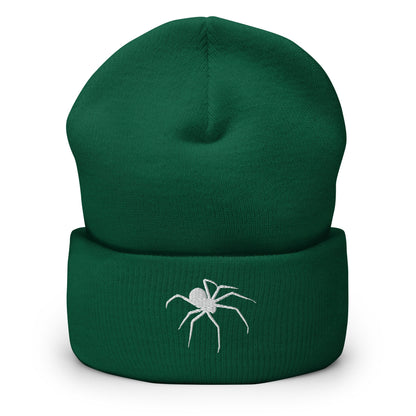 Embroidered Spider Cuffed Beanie, Spooky Spider Toque, White Arachnid Knit Cap