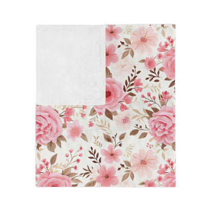 Floral Throw Blanket Pink Rose Blanket, Botanical Throw Blanket Gift for Flower Lovers, Gift for Gardener, Floral Fleece, Flower Home Decor
