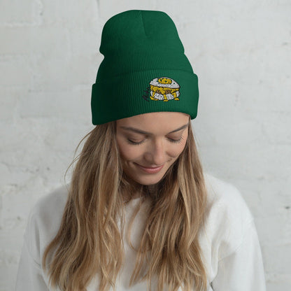 Bits of Aloha Loco Moco Cuffed Beanie, perfect for winters dreaming of Hawaii