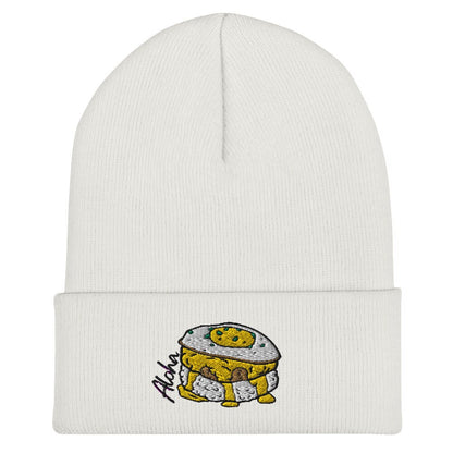 Bits of Aloha Loco Moco Cuffed Beanie, perfect for winters dreaming of Hawaii