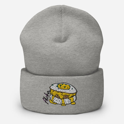 Bits of Aloha Loco Moco Cuffed Beanie, perfect for winters dreaming of Hawaii