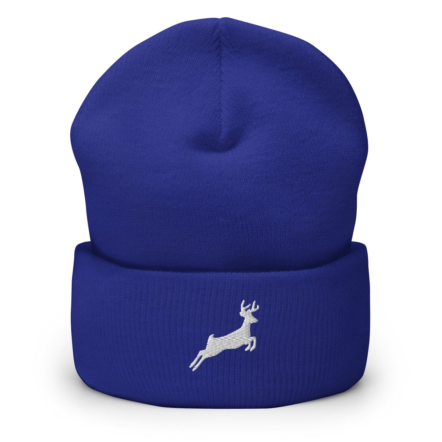 Embroidered Deer Beanie, Jumping Deer Toque, Nature Lover Woolly Hat, Outdoors Knit Cap