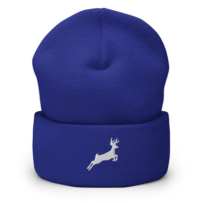 Embroidered Deer Beanie, Jumping Deer Toque, Nature Lover Woolly Hat, Outdoors Knit Cap