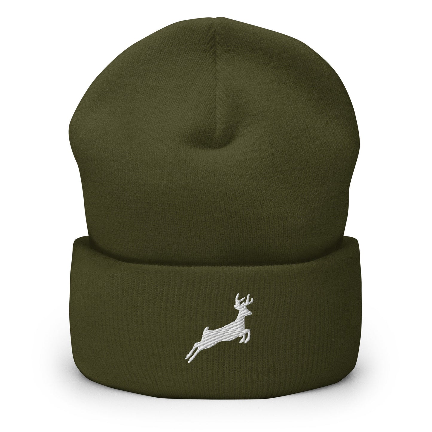 Embroidered Deer Beanie, Jumping Deer Toque, Nature Lover Woolly Hat, Outdoors Knit Cap