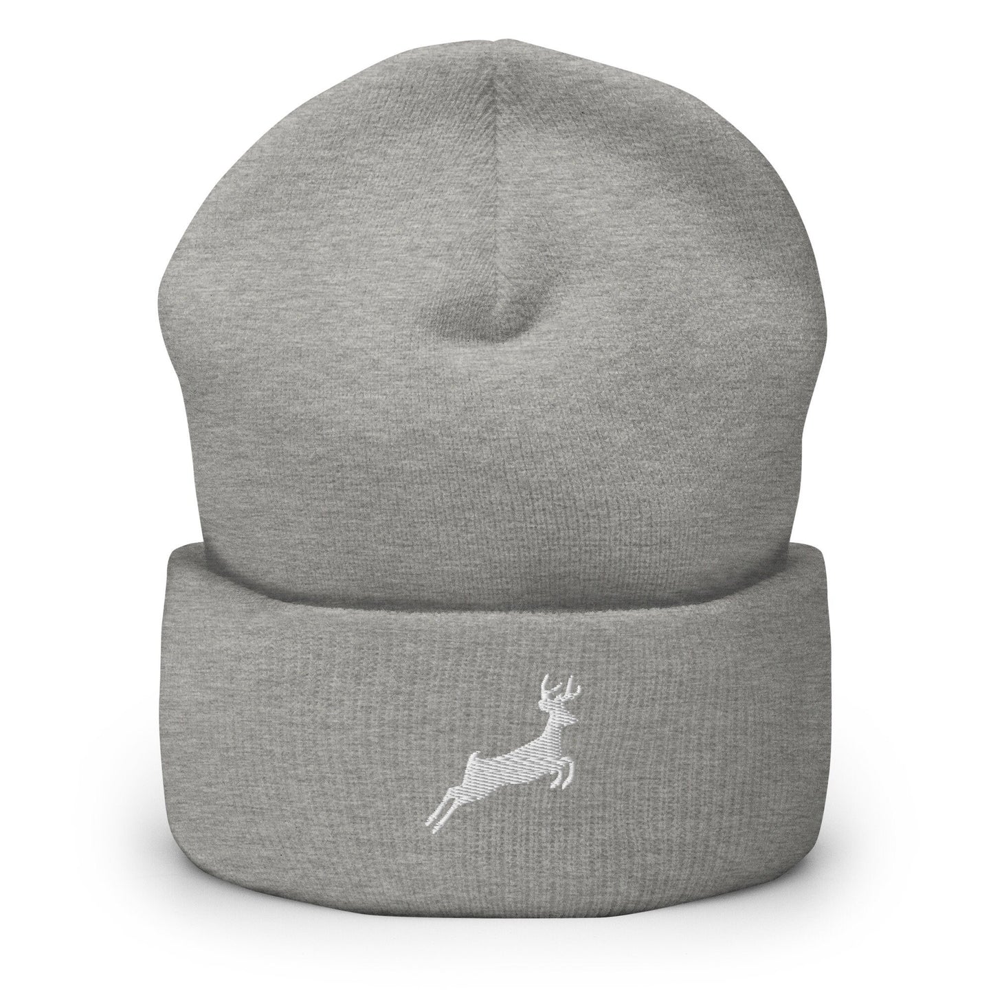 Embroidered Deer Beanie, Jumping Deer Toque, Nature Lover Woolly Hat, Outdoors Knit Cap