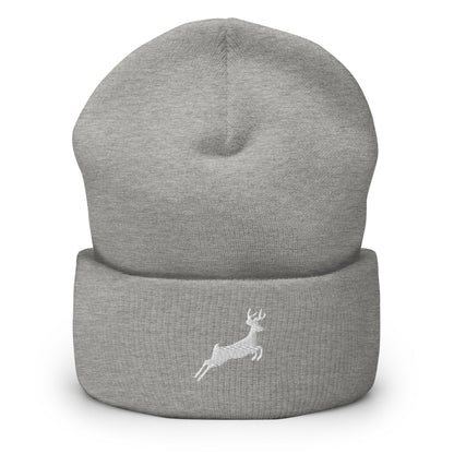 Embroidered Deer Beanie, Jumping Deer Toque, Nature Lover Woolly Hat, Outdoors Knit Cap
