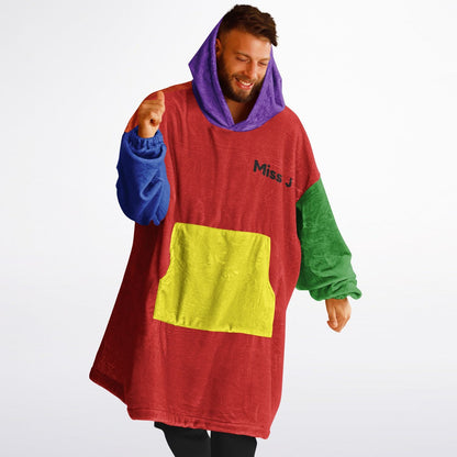 Customized 80's Retro Color Block Snuggle Hoodie or Blanket Hoodie, Wearable Blankets for Keeping Warm In Winter, Snuggle Hoodie Blanket