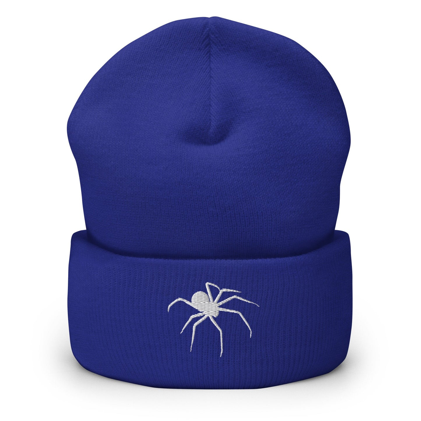 Embroidered Spider Cuffed Beanie, Spooky Spider Toque, White Arachnid Knit Cap