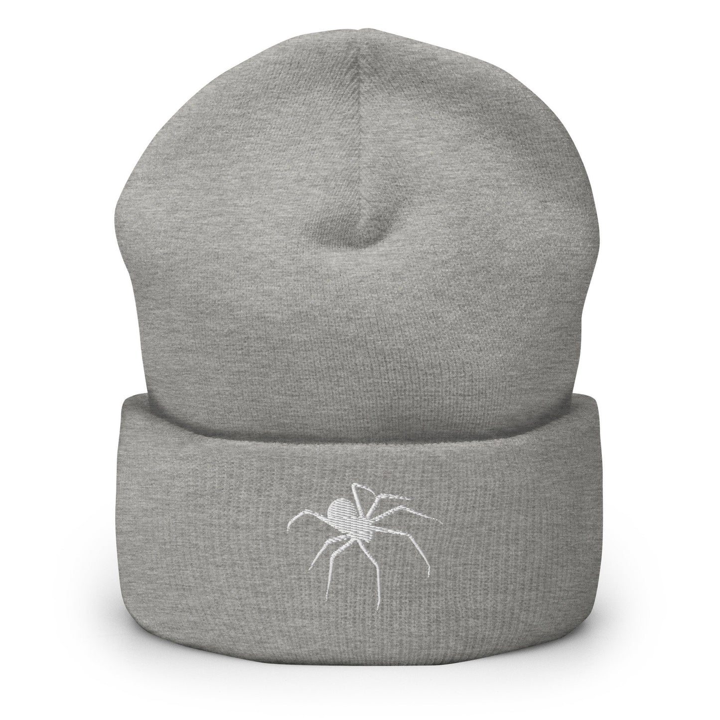 Embroidered Spider Cuffed Beanie, Spooky Spider Toque, White Arachnid Knit Cap