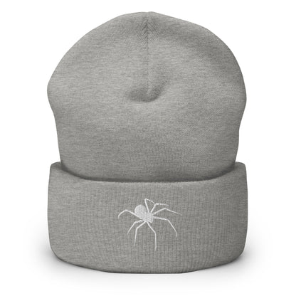 Embroidered Spider Cuffed Beanie, Spooky Spider Toque, White Arachnid Knit Cap