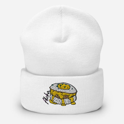 Bits of Aloha Loco Moco Cuffed Beanie, perfect for winters dreaming of Hawaii