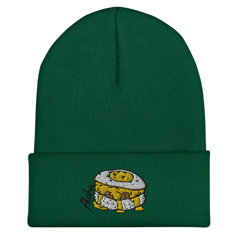 Bits of Aloha Loco Moco Cuffed Beanie, perfect for winters dreaming of Hawaii