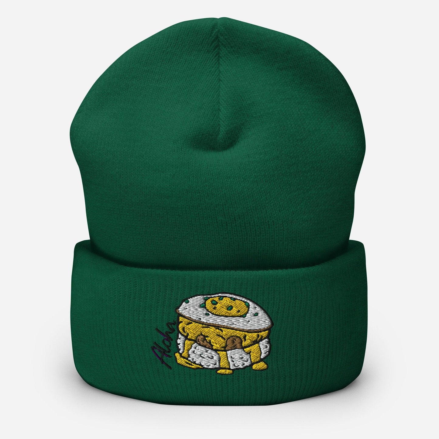 Bits of Aloha Loco Moco Cuffed Beanie, perfect for winters dreaming of Hawaii