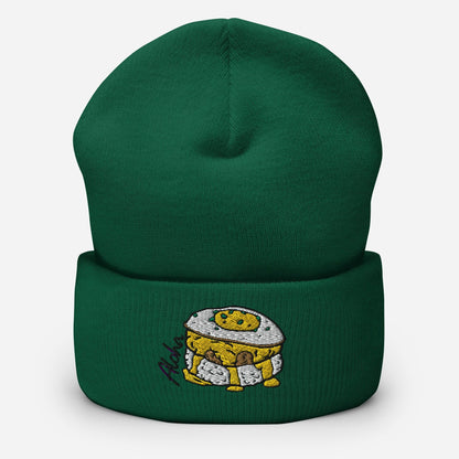 Bits of Aloha Loco Moco Cuffed Beanie, perfect for winters dreaming of Hawaii