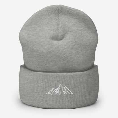 Embroidered Mountain Cuffed Beanie, Nature Inspired Hat, Outdoor Living Toque