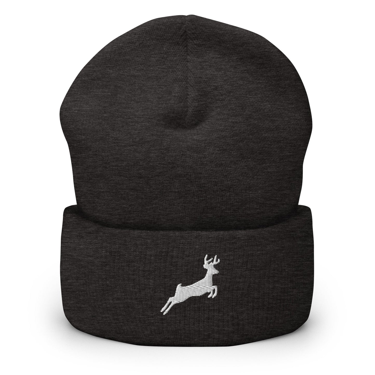 Embroidered Deer Beanie, Jumping Deer Toque, Nature Lover Woolly Hat, Outdoors Knit Cap