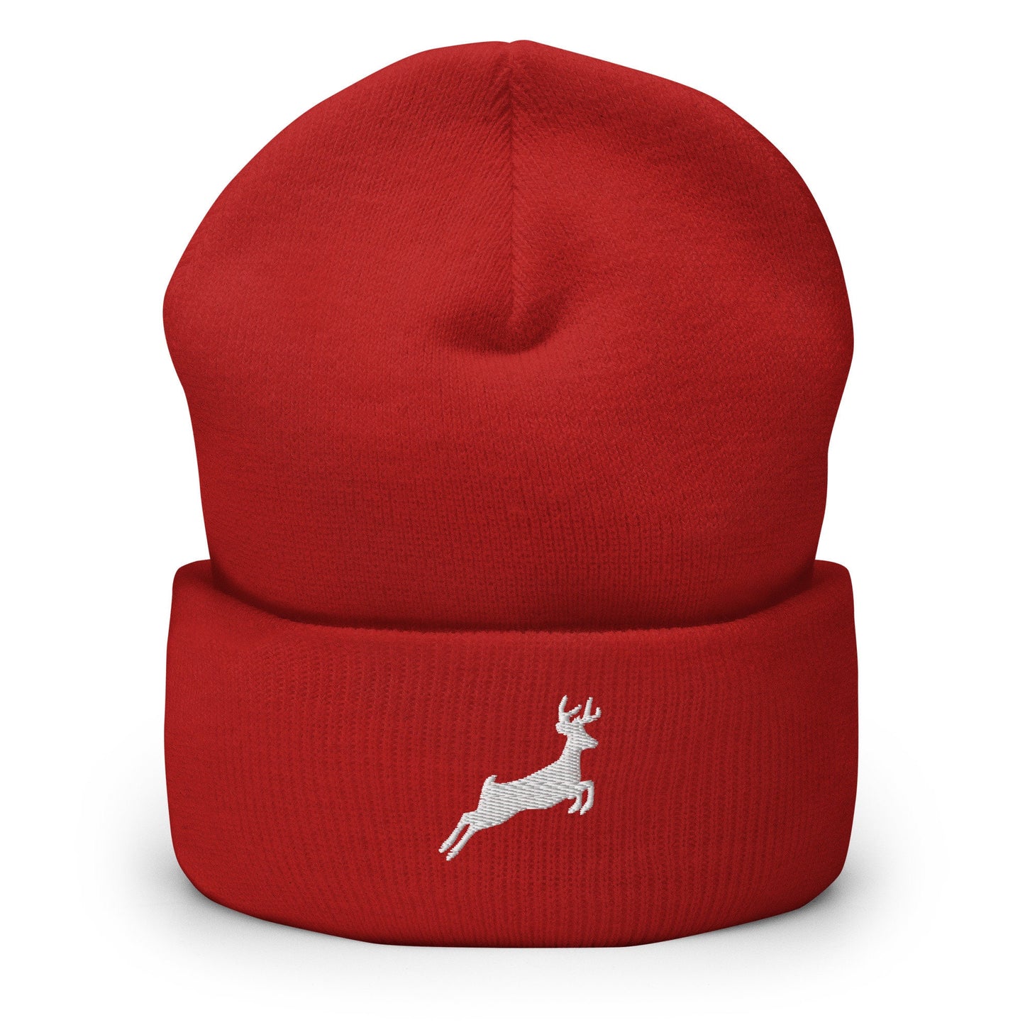 Embroidered Deer Beanie, Jumping Deer Toque, Nature Lover Woolly Hat, Outdoors Knit Cap