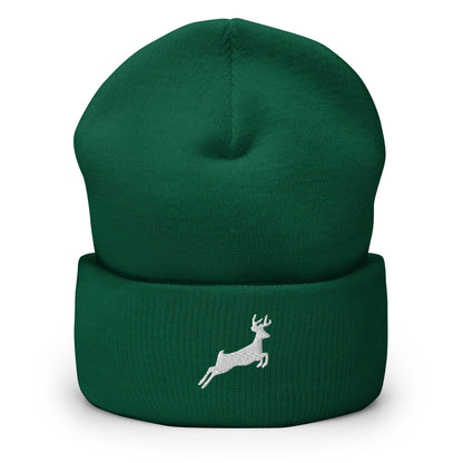 Embroidered Deer Beanie, Jumping Deer Toque, Nature Lover Woolly Hat, Outdoors Knit Cap