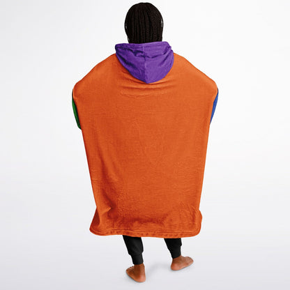 Customized 80's Retro Color Block Snuggle Hoodie or Blanket Hoodie, Wearable Blankets for Keeping Warm In Winter, Snuggle Hoodie Blanket