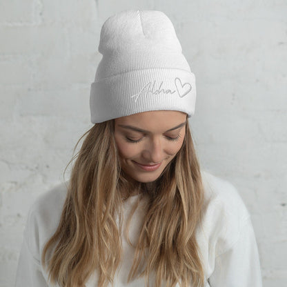 Aloha Love Embroidered Cuffed Beanie Winter Hawaii Aloha Vibes
