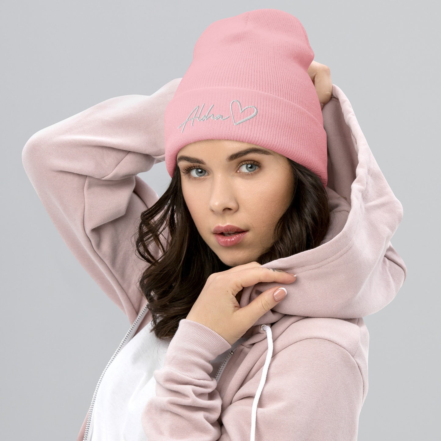 Aloha Love Embroidered Cuffed Beanie Winter Hawaii Aloha Vibes