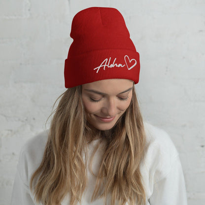 Aloha Love Embroidered Cuffed Beanie Winter Hawaii Aloha Vibes