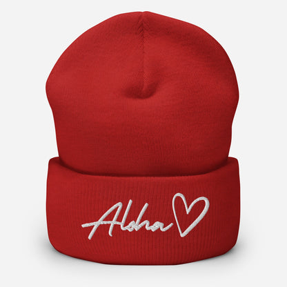 Aloha Love Embroidered Cuffed Beanie Winter Hawaii Aloha Vibes