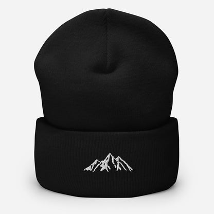 Embroidered Mountain Cuffed Beanie, Nature Inspired Hat, Outdoor Living Toque