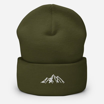 Embroidered Mountain Cuffed Beanie, Nature Inspired Hat, Outdoor Living Toque