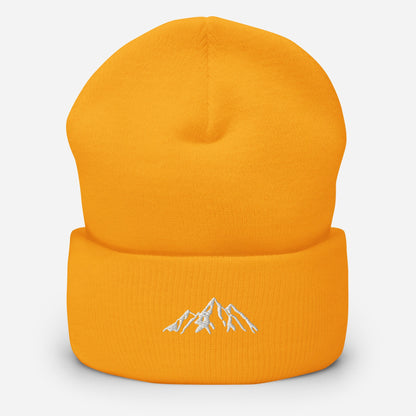 Embroidered Mountain Cuffed Beanie, Nature Inspired Hat, Outdoor Living Toque
