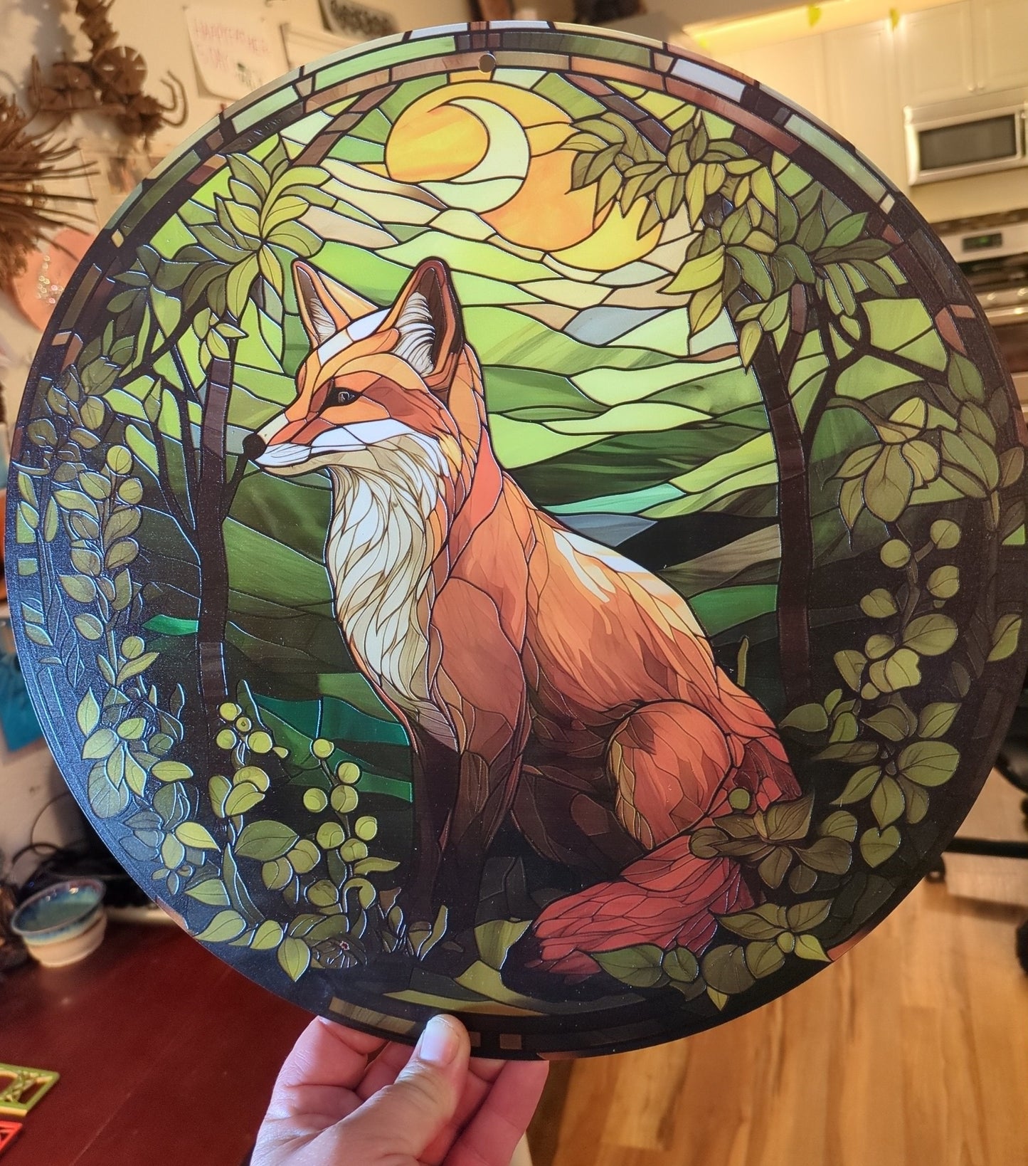 Wizard with Full Moon: Stained Glass Style Window Hanging Made With Real Glass