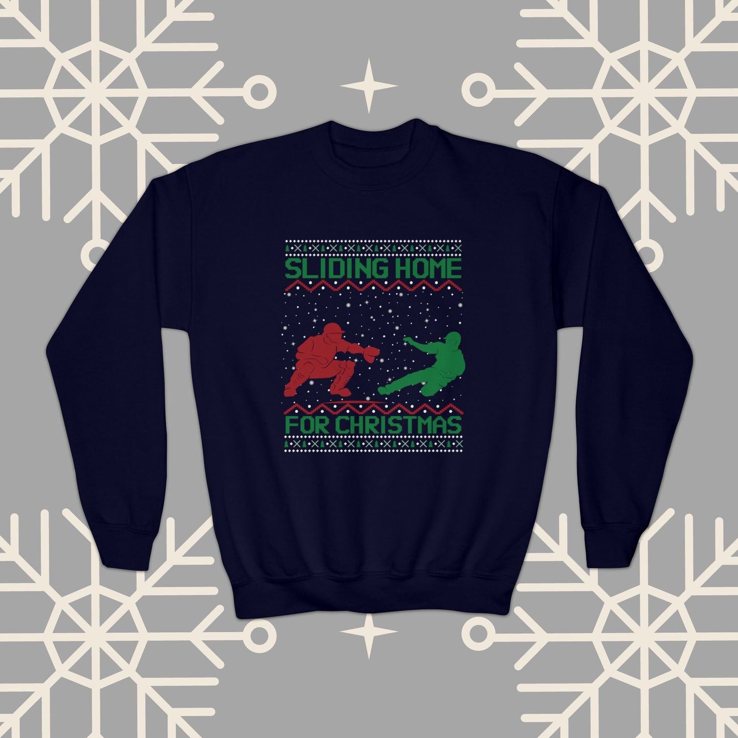 YOUTH Sliding Home for Christmas, Kids Baseball Christmas , Ugly Christmas , Funny Baseball Sweatshirt, Christmas