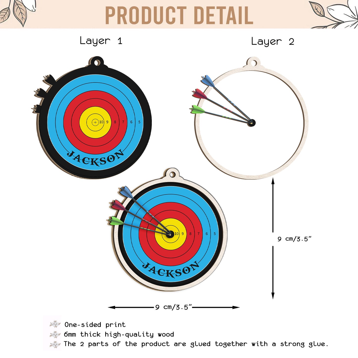 Personalized Archery Layered Wood Ornament, Custom Archery Christmas Tree Ornament, Archery Christmas Home Decor, Xmas Gift for Archer